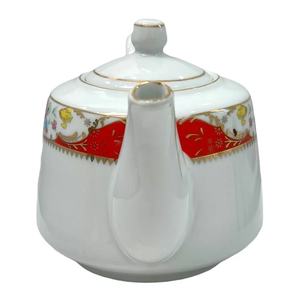 TIGER YEDI WHITE PORCELAIN RED/ORANGE FLORAL TEAPOT